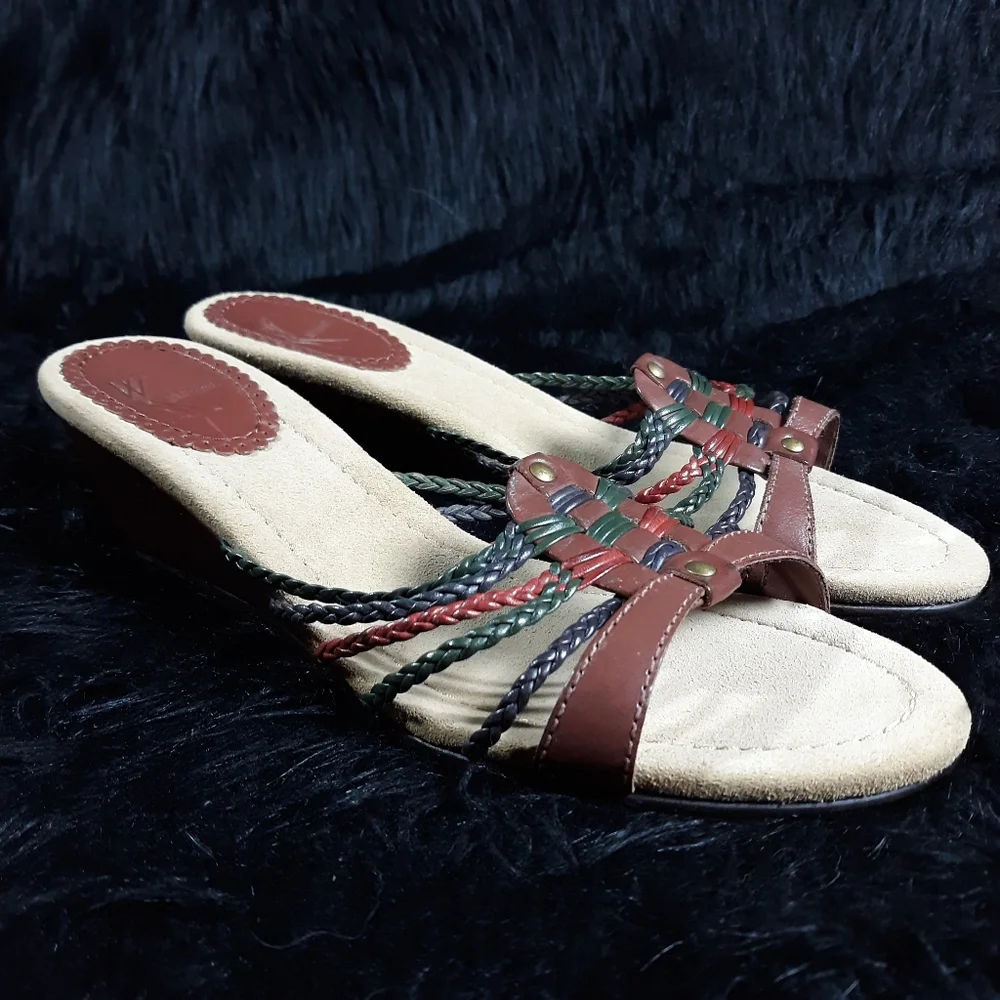 White Mountain Wedge Sandal Braided Leather SZ 7.5M